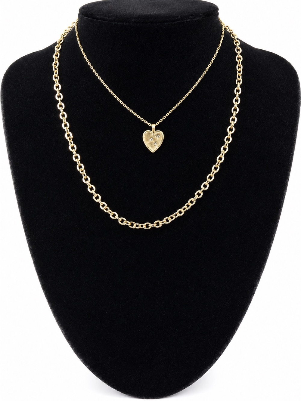 NWT Lucky Brand Layered Gold Tone Heart Pendant Necklace Double Chain